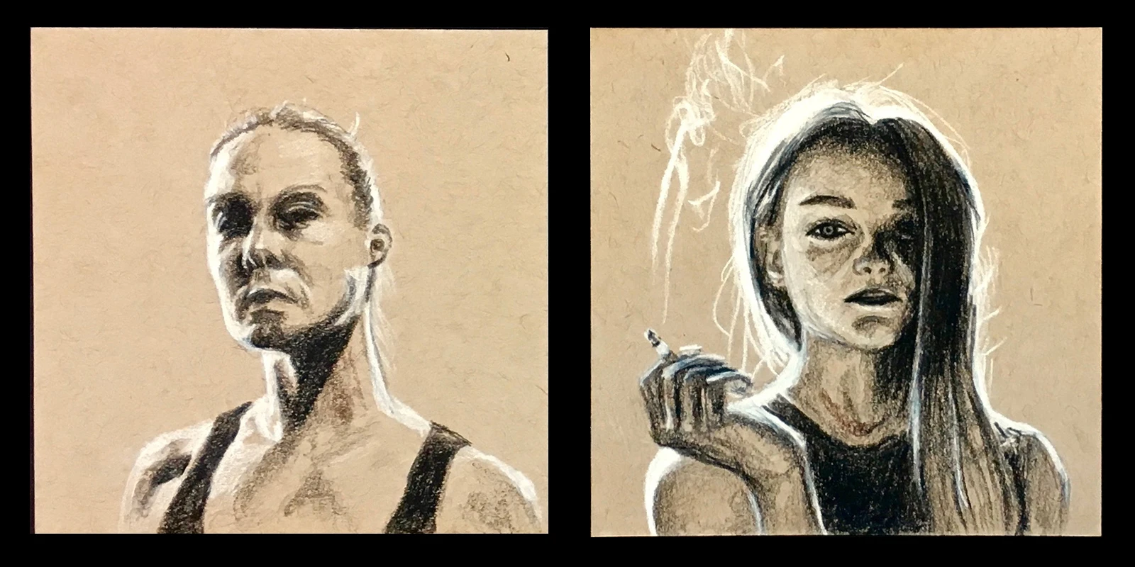 Charcoal drawings with a backlight